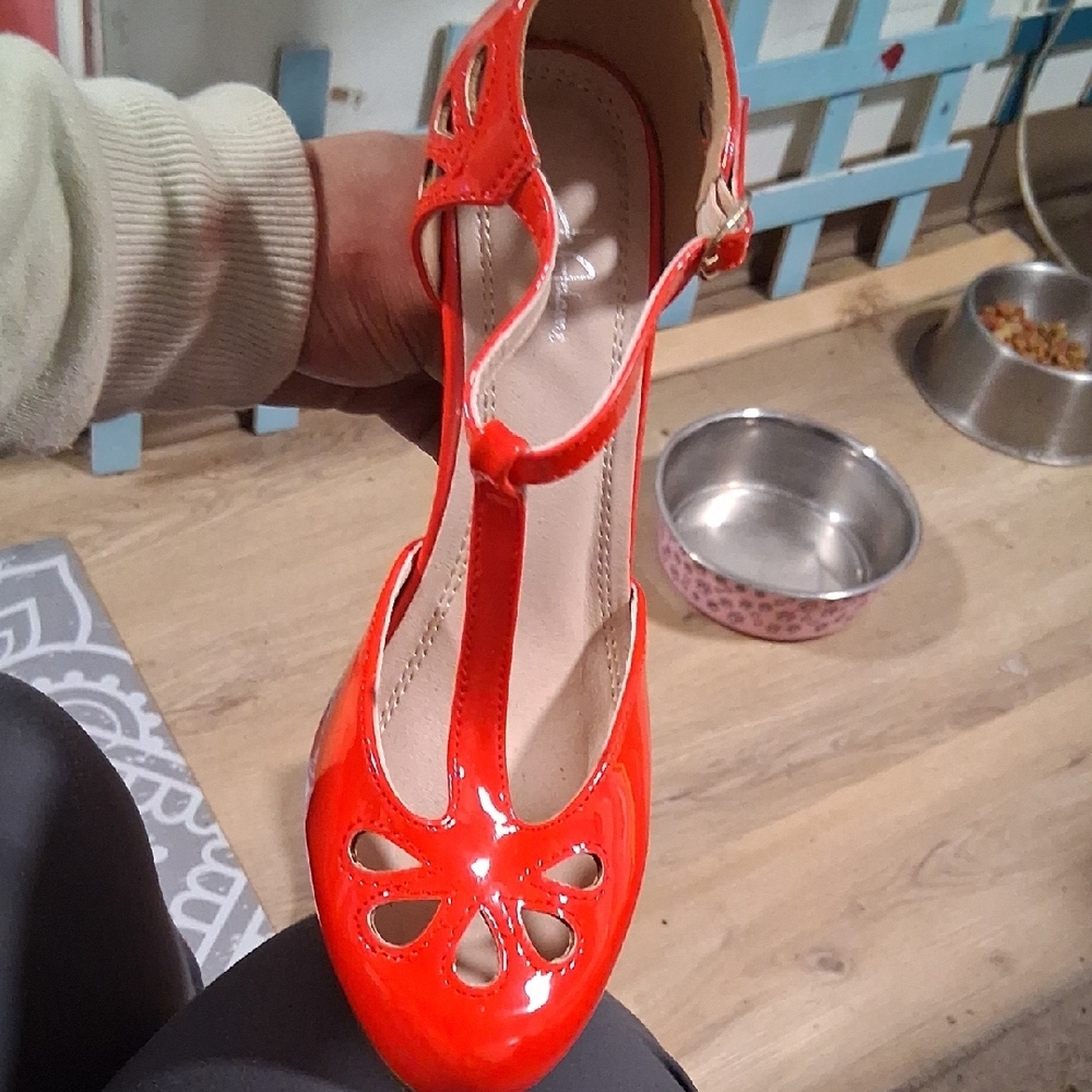 Red Patent Leather Women's T-Strap Shoes